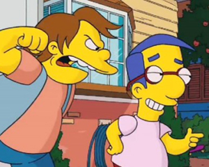 Simpson Nelson Muntz Golpeando Milhouse