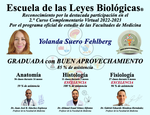 Yolanda Suero Fehlberg Diploma Graduado Curso Anatomia Fisiologia Histologia Escuela 5 Leyes Biologicas