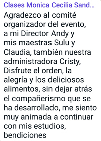 Comentario Monica Posada Navideña Evento 2021 Escuela 5 Leyes Biologicas