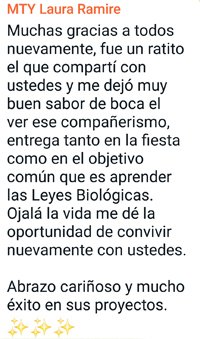 Comentario Laura Posada Navideña Evento 2021 Escuela 5 Leyes Biologicas