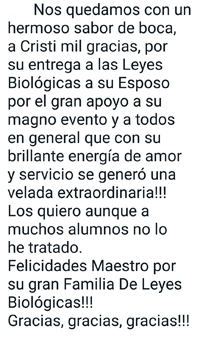 Comentario Alumna Posada Navideña Evento 2021 Escuela 5 Leyes Biologicas