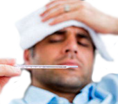 Hombre Sintomas Fiebre Termometro