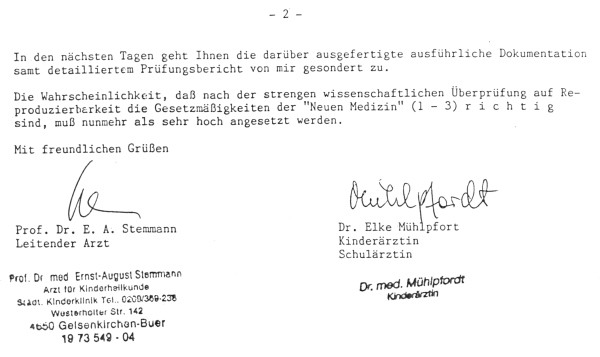 Verificacion Ernst August Stemmann Nueva Medicina Germanica 5 Leyes Biologicas Firmas